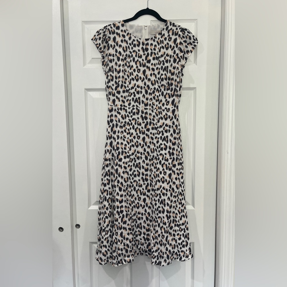 Loft Women's Maxi Dress Leopard Animal Print Cap Sleeve Casual Black Brown Sz 4
